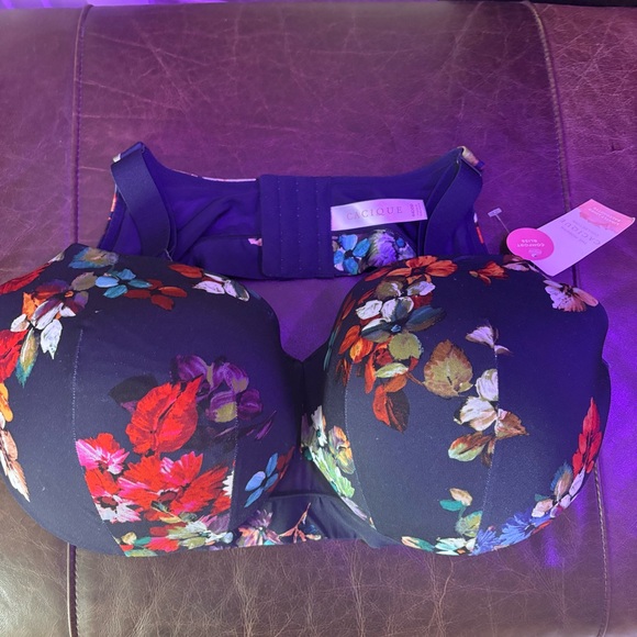 Cacique Navy Blue &Floral 44DDD Comfort Bliss Lightly Lined Balconette Bra - Picture 1 of 6